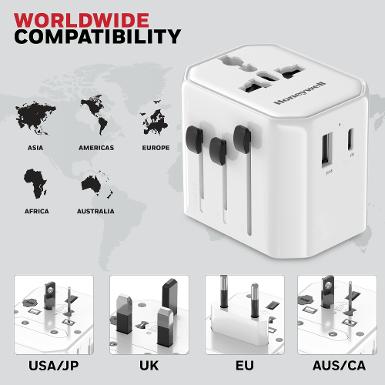 Honeywell Universal World Travel Adapter 38W - White HC000063CHGTRVWHT38W