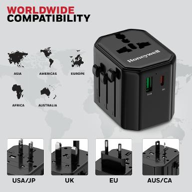 Honeywell Universal World Travel Adapter 38W - Black HC000064/CHG/TRV/BLK/38W